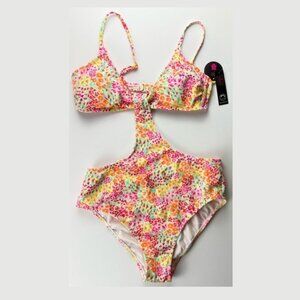 NoBo Cheeky Cutout One Piece Swimsuit L NWT Floral Festival Beach Vacation